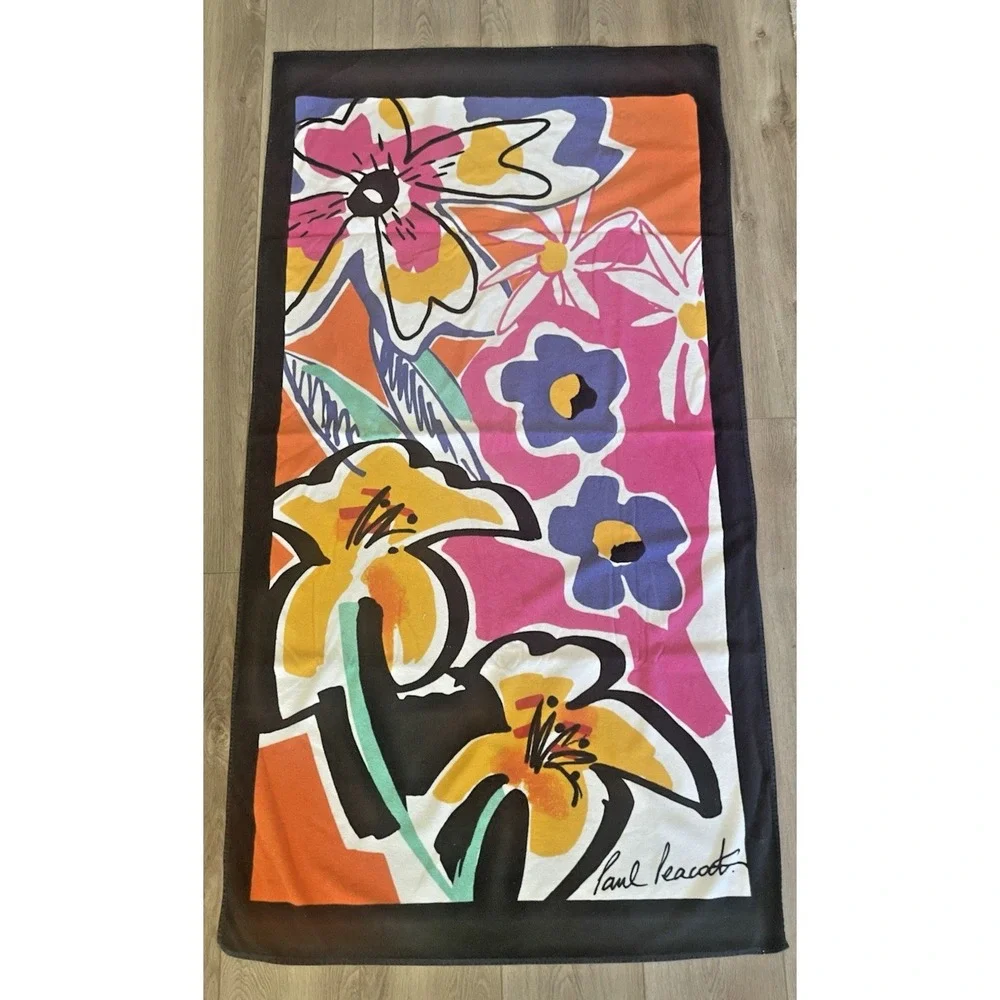 Vintage‎ Paul Peacock Tropical Exotic Flowers Plush Beach Towel 68x37